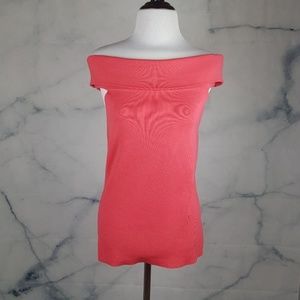 Ann Taylor Off Shoulder Top in Bright Coral Pink